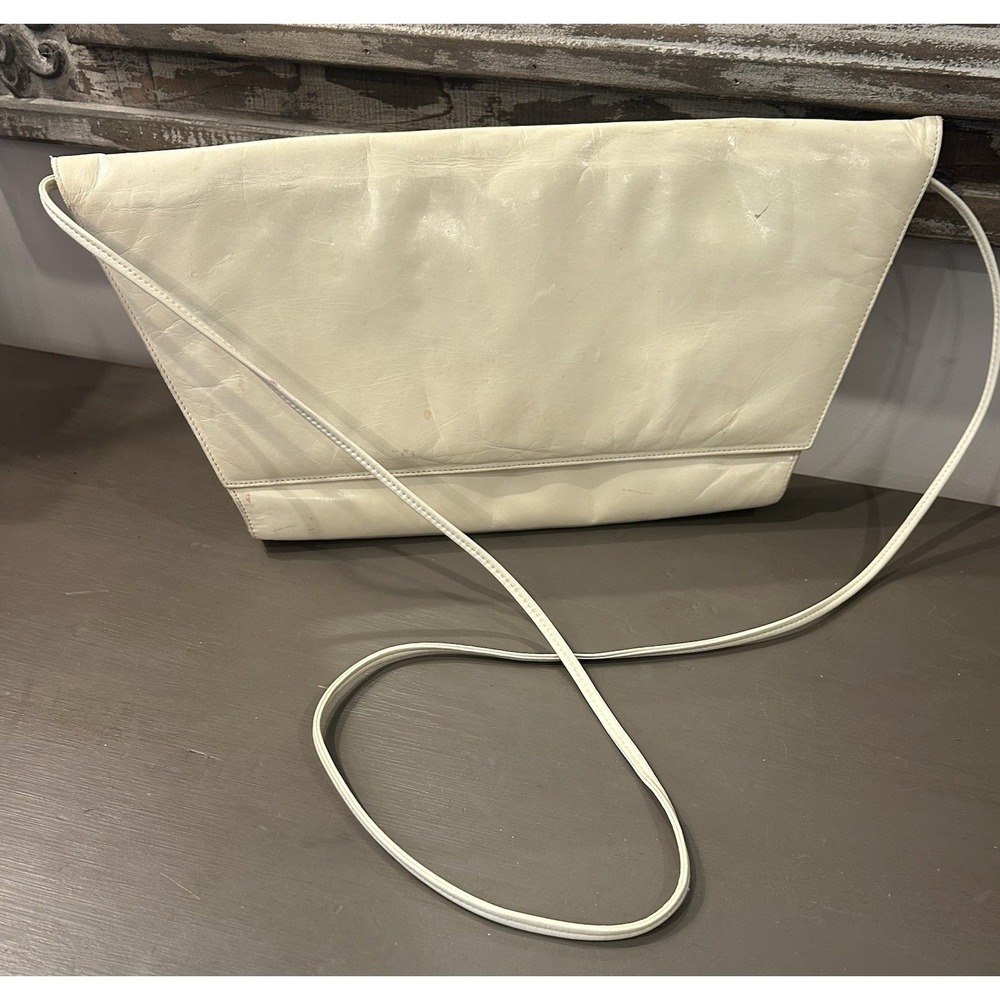 Vtg Charles Jourdan Cream Leather Clutch Made‎ in France